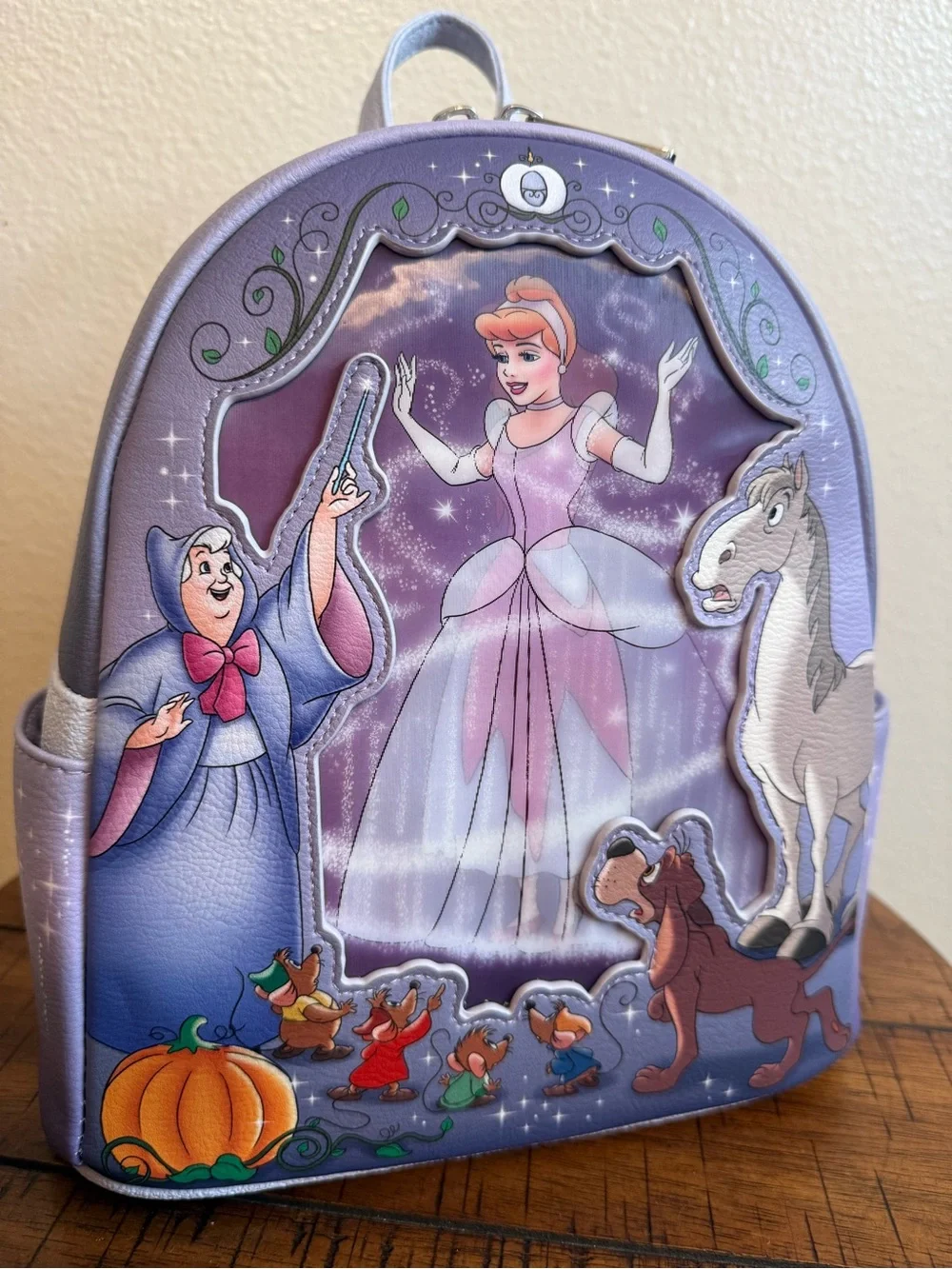 Loungefly Cinderella Mice & Pumpkins Mini Backpack in Purple with Orange Accents
